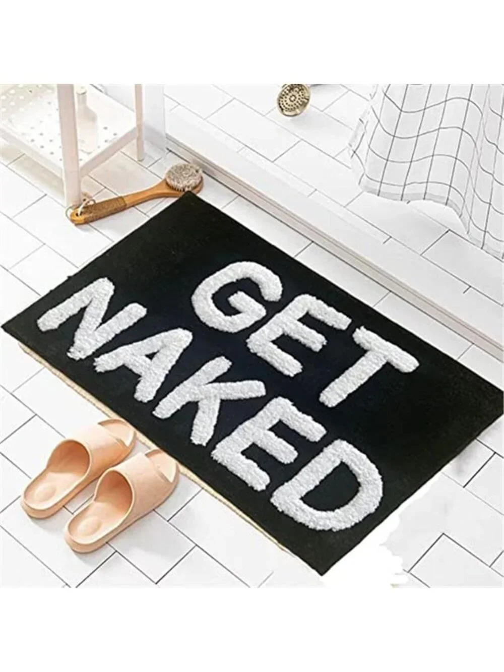 Funny Get Naked Bath Mat Black Microfiber Soft Absorbent Non Slip Rug